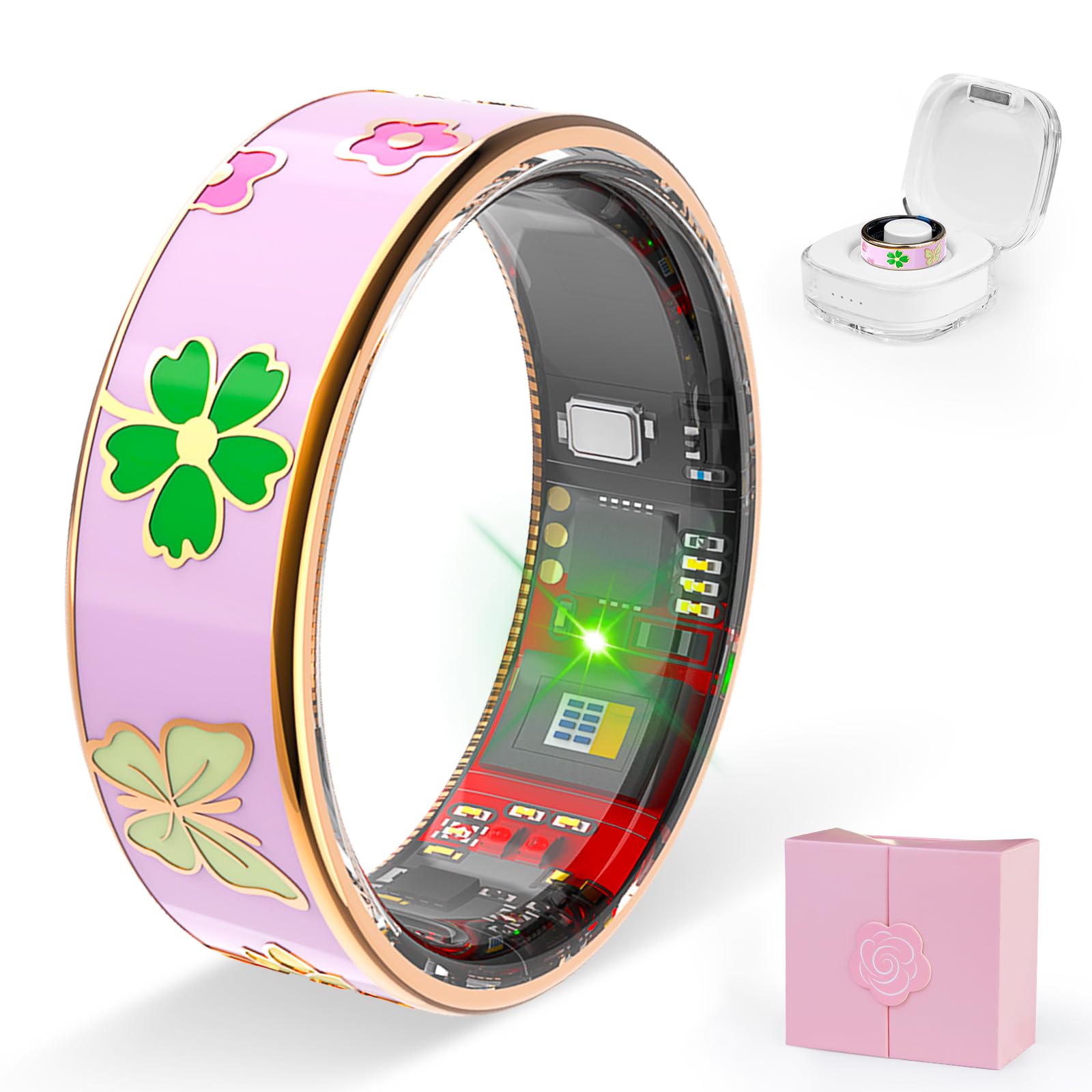 Smart Ring Damen, Fitness Tracker, Gesundheits-Ring für Sleep, Stress, Herzfrequenz, Frauen-Gesundheits, Ring, Ohne ABO, iOS und Android