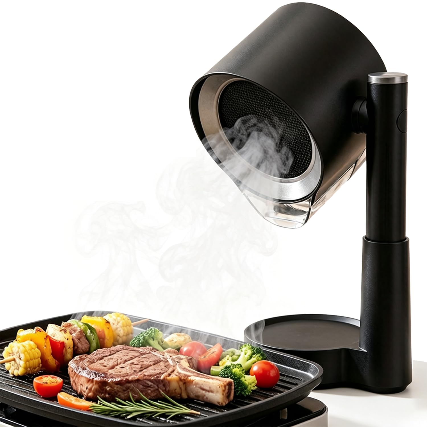 Hotte de table, hotte aspirante portable avec boîte de collecte d'huile et filtre amovible, hauteur et angle et 3 vitesses réglables, vitesse maximale de 3600 tr/min pour camping, barbecue, hot pot