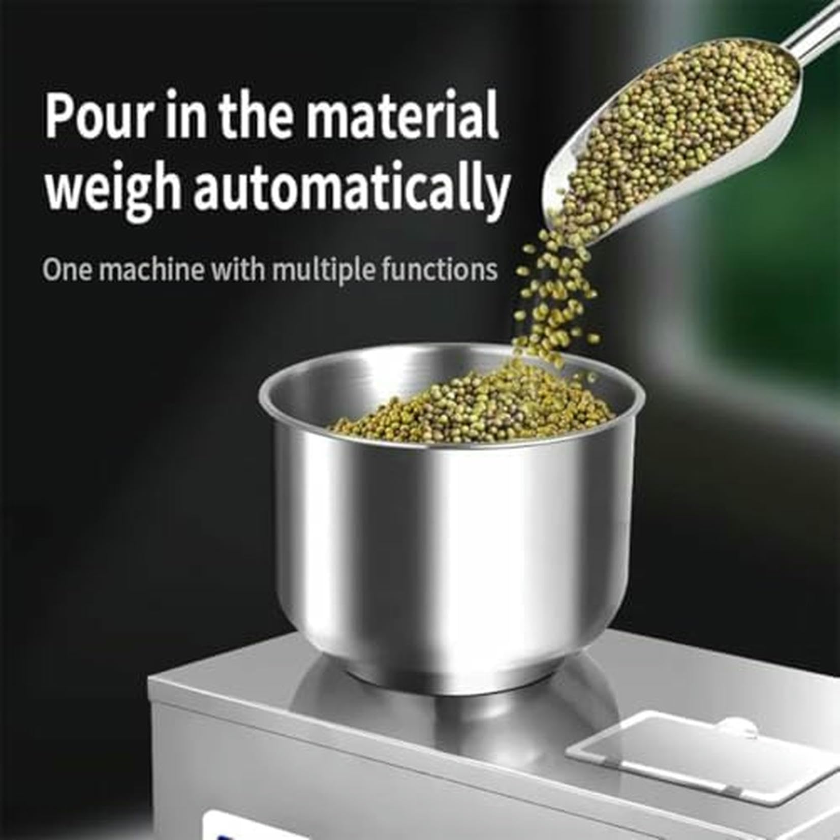 Riempitrice Automatica di Polvere in Acciaio Inossidabile per misurazione e confezionamento precisi, per spezie, tè, Semi e Cereali (100g)
