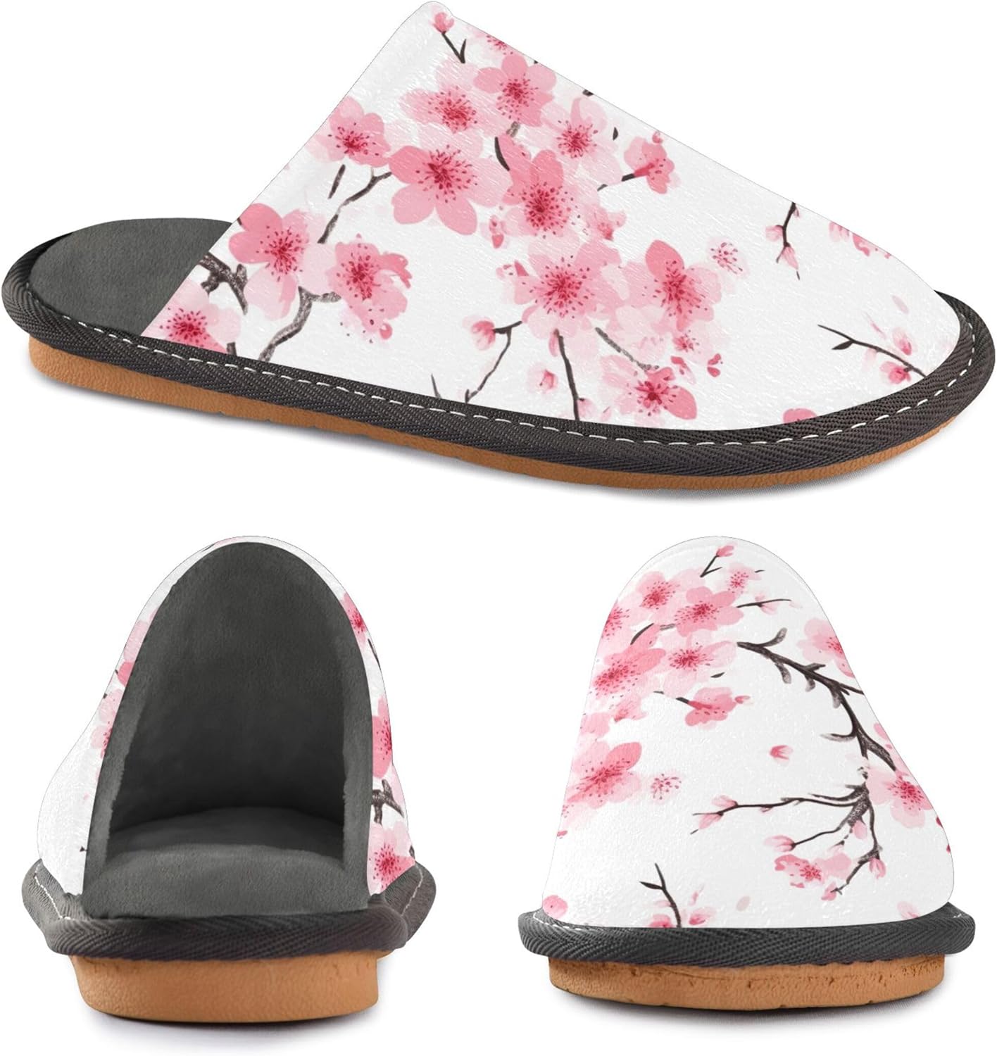 Cherry Blossoms Branch House Slippers – Cozy Fuzzy Slippers for Guests, Washable & Disposable, Perfect for Shoeless Home, Spa & Hotel Use A110298