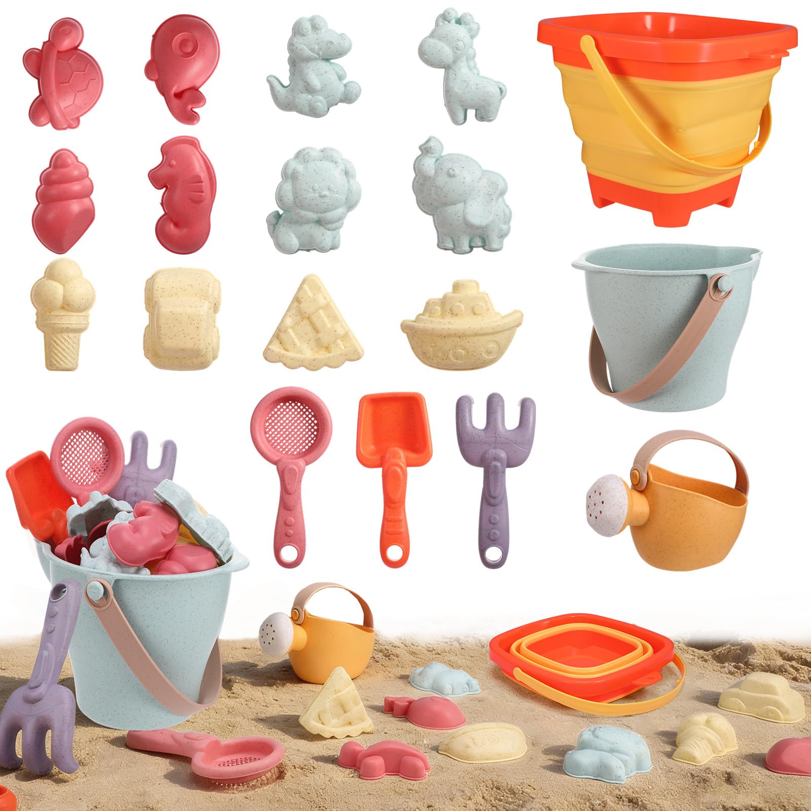 Beach Sand Toys Set, 18Pcs Sand Pit Toys With Collapsible Bucket and Spade Beach Set Kids Sand Sandpit Toys for Toddlers, Outdoor Fun Sand Toys for Boys Girls Toddlers Age 3 4 5 6 7 8