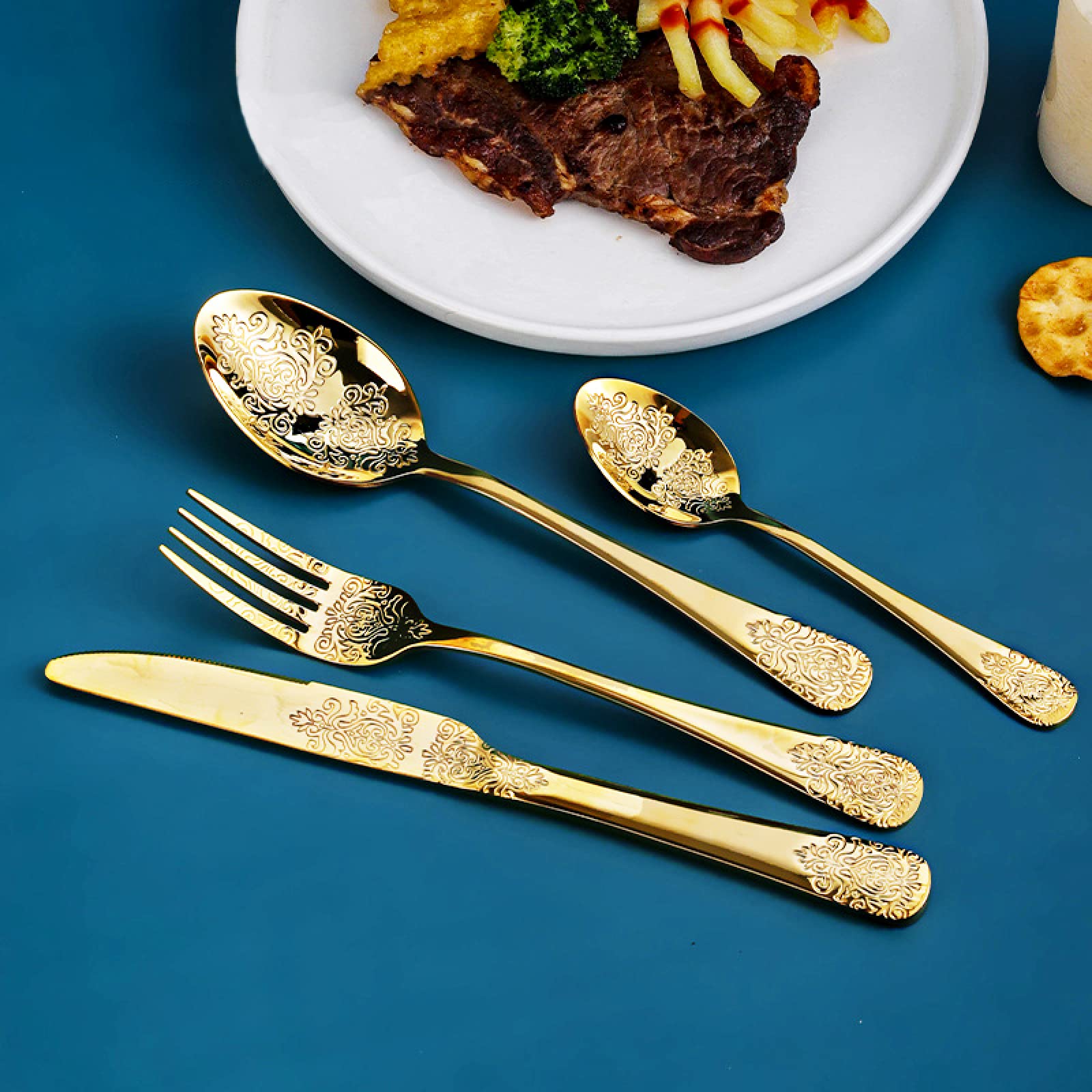 Juegos De Cubertería Juego De 4Uds De Tenedor De Acero Inoxidable Cucharas Cuchillo Vajilla Vajilla Para El Hogar Restaurante 4 Juegos De Oro