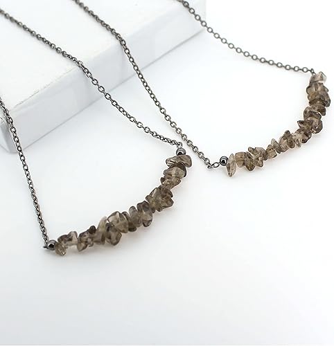Miniatura 2 de Gempires Natural Smoky Quartz Chips Bar Necklace for Women, Healing Crystal Jewelry, Gift for Her, Smoky Quartz Jewelry 18 inch Adjustable Black