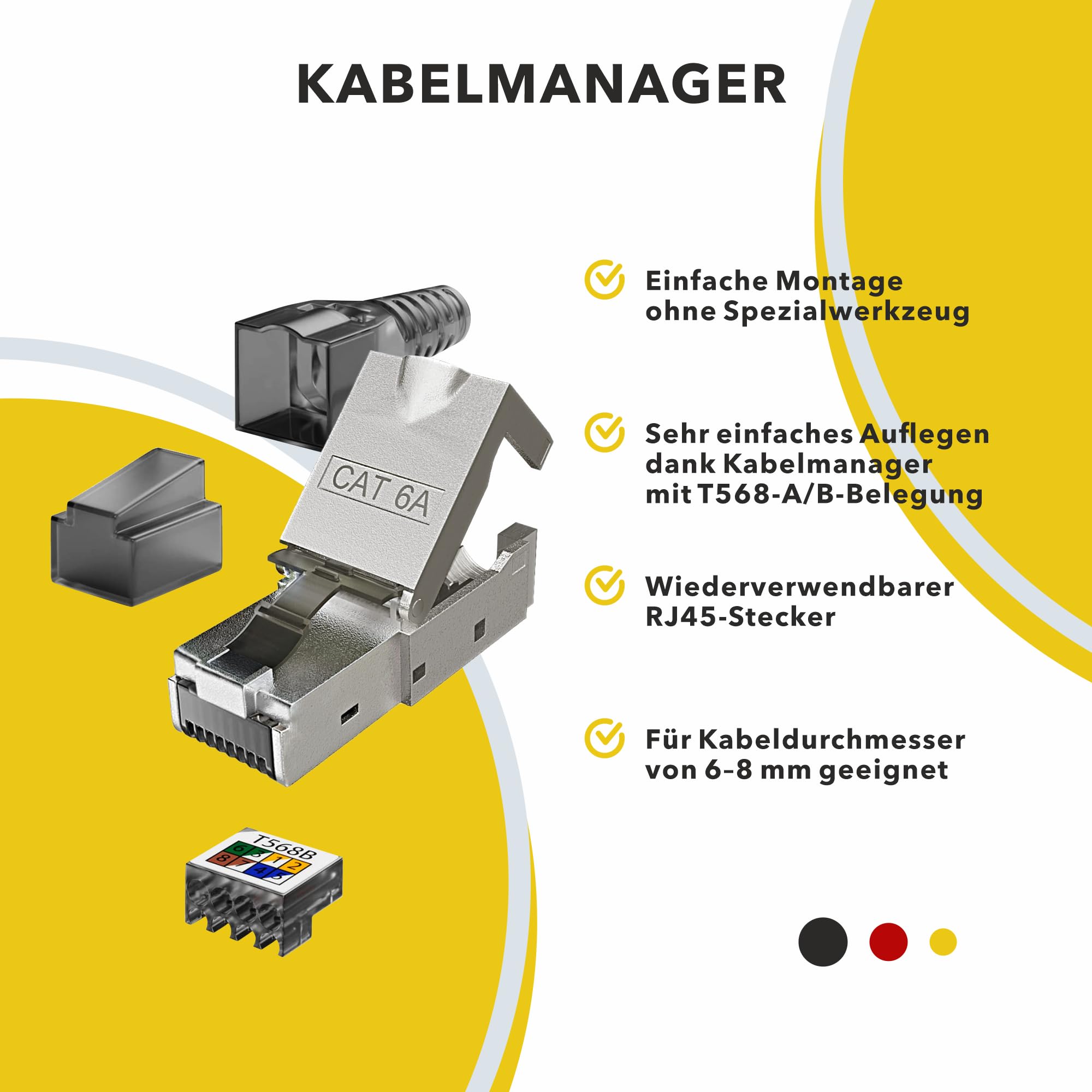 RedStar24 RJ45 Stecker Werkzeuglos, Netzwerkstecker CAT6a – Einfache Montage, High-Speed-LAN Datenübertragung, Kompatibel mit CAT6/7/8 Kabeln, Ideal für Heim- & Büronetzwerke, 10 Stück