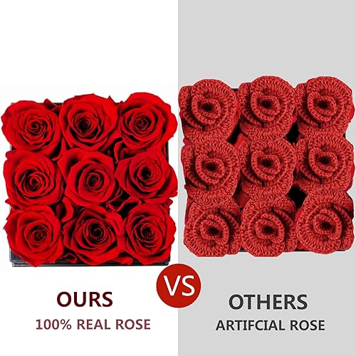 Miniatura 4 de Forever Flowers for Delivery Prime - 9 rosas frescas conservadas, rosas auténticas que duran años, para regalos de cumpleaños para mujeres, día de