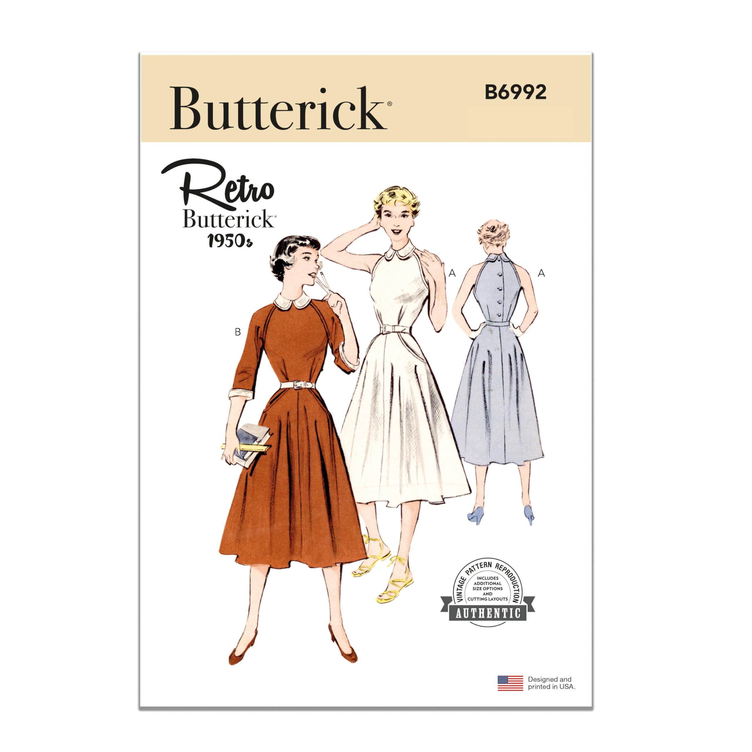 BUTTERICK Paper Pattern B6992R5 Misses' Dress with Sleeve Variations R5 (14-16-18-20-22), Multicoloured, 4, 6, 8, 10, 12