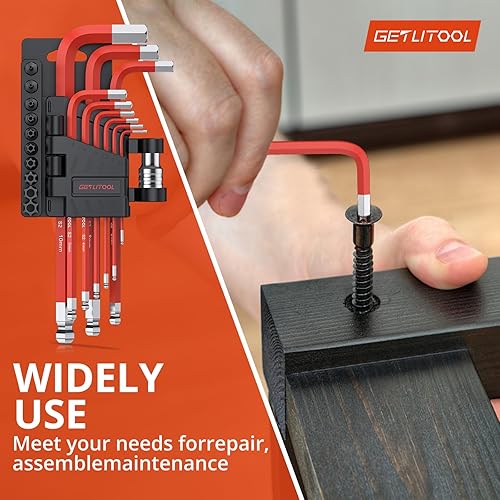 Miniatura 8 de GETLITOOL Allen - Juego de llaves con puntas Torx (T8-T50 y 0.06-0.39 pulgadas), 9 llaves hexagonales de acero S2 con adaptador para bicicleta,