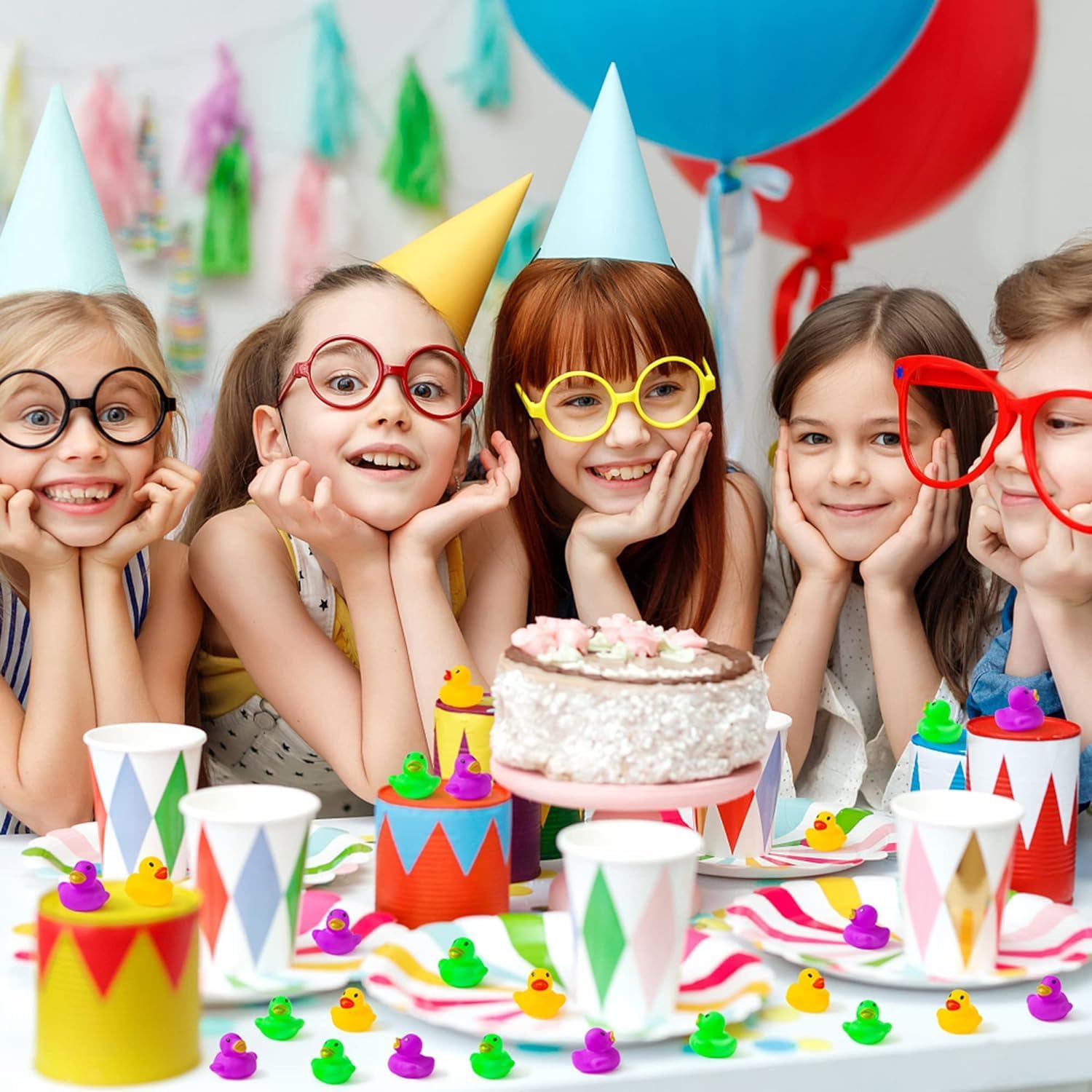 Haooryx Mardi Gras Rubber Ducks - 60Pcs Mini Bath Toys Colorful Miniatures Tiny Ducks Squeak Bathtub Float Ducky Mardi Gras Carnival Party Favors Game Reward Baby Shower Birthday Pool Party Decoration