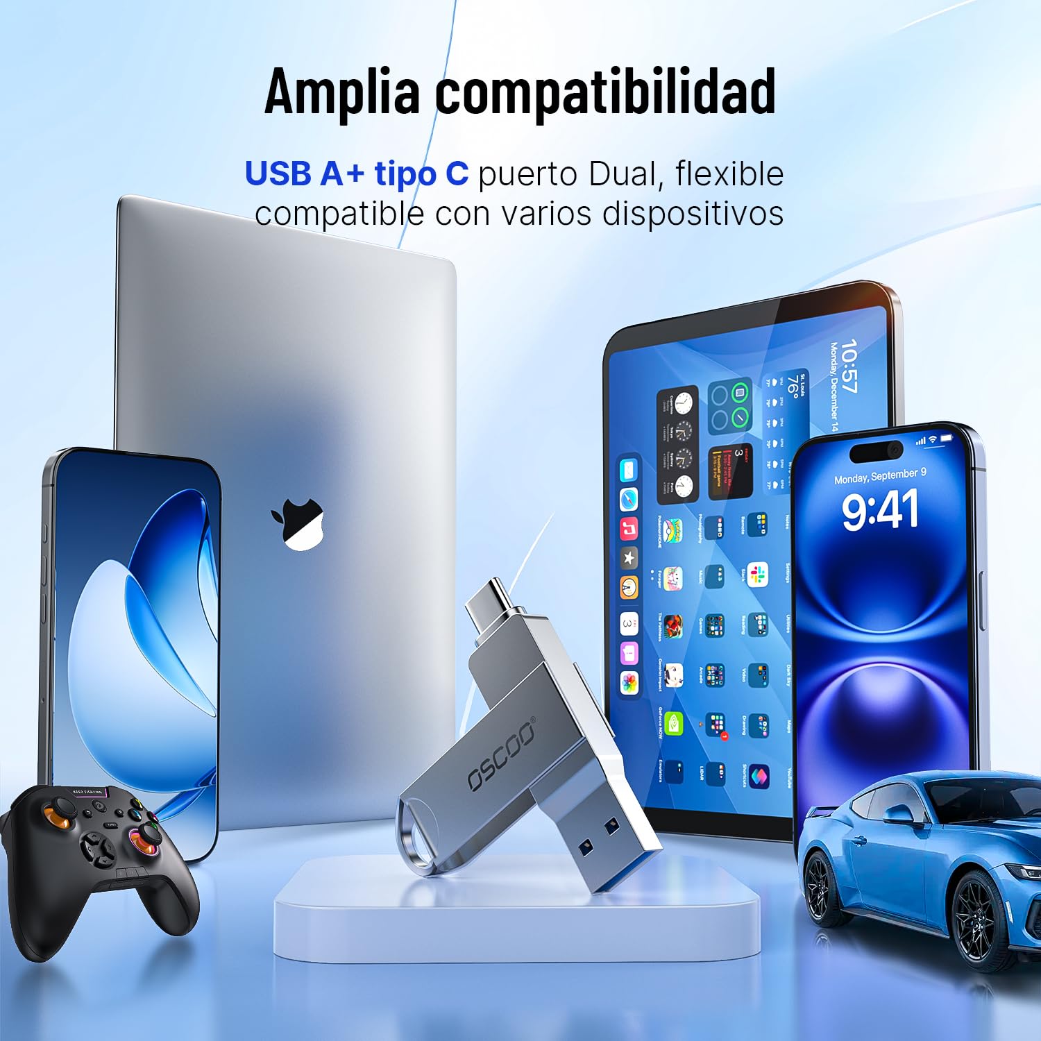 32GB USB Flash Drive USB 3.1 Gen1 Dual USB-C y USB-A Memoria USB Externa Pendrive, Velocidad de Lectura hasta 100MB/s Unidad de Pulgar portátil para Smartphones, portátiles y tabletas