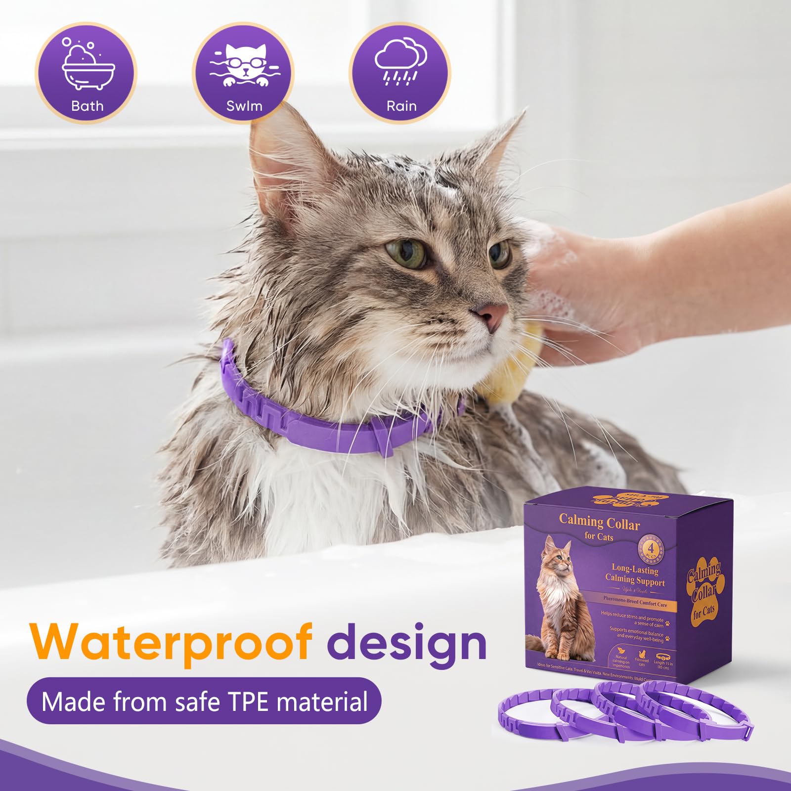 Cat Calming Collar, 4-Pack Pheromone Collars for Cats – Adjustable 15″, Up to 4 Weeks Lasting Stress & Anxiety Relief, Helps Reduce Noise Fear, Scratching & Separation Anxiety - image 3