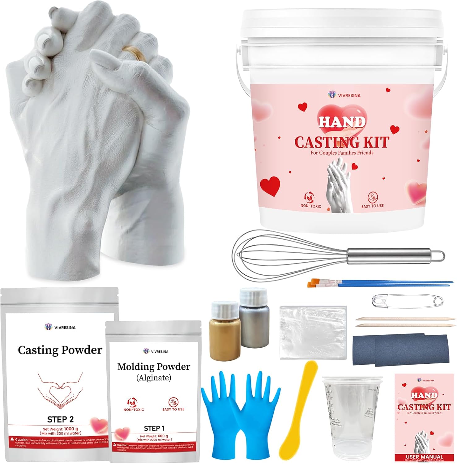 Hand Mold Kit for Couples – Valentines Day Gifts for Her and Him - Anniversary Engagement Gifts for Women Men Mom Wife Boyfriend Girlfriend Wedding Bridal
