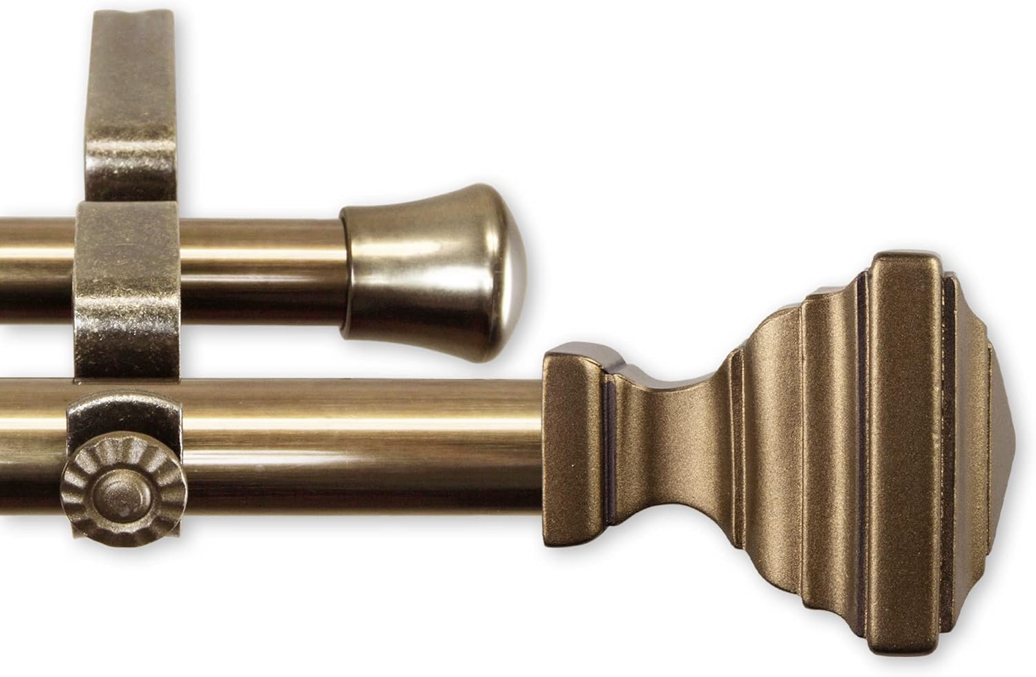 Elijah 13/16" Corner Window Double Curtain Rod 28-48 inch - Antique Brass