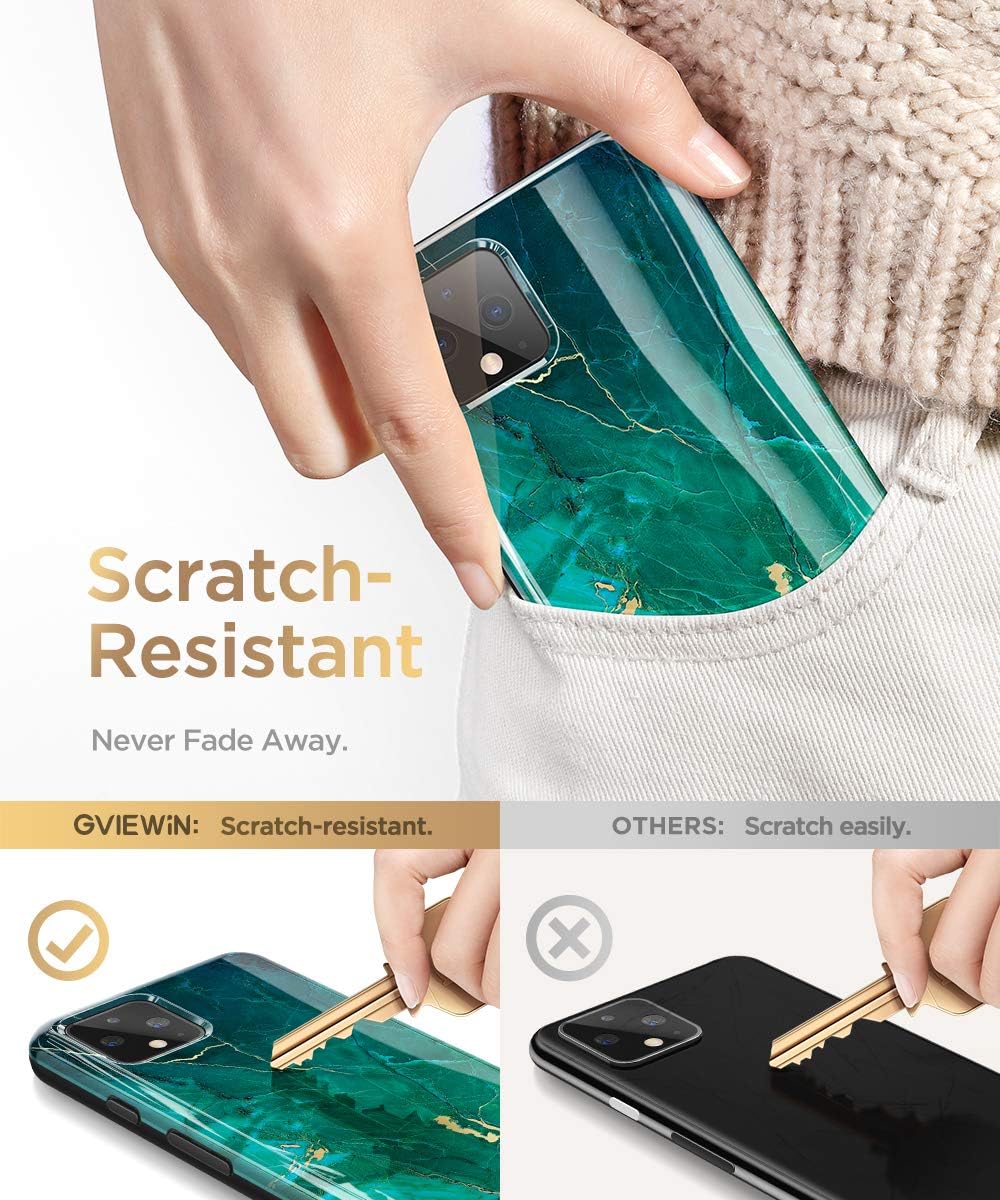 GVIEWIN Nature Series for Google Pixel 4 Case, Ultra Slim Thin Glossy Soft TPU Rubber Gel Marble Phone Case Cover Compatible with Google Pixel 4 2019 Release (Green/Gold)