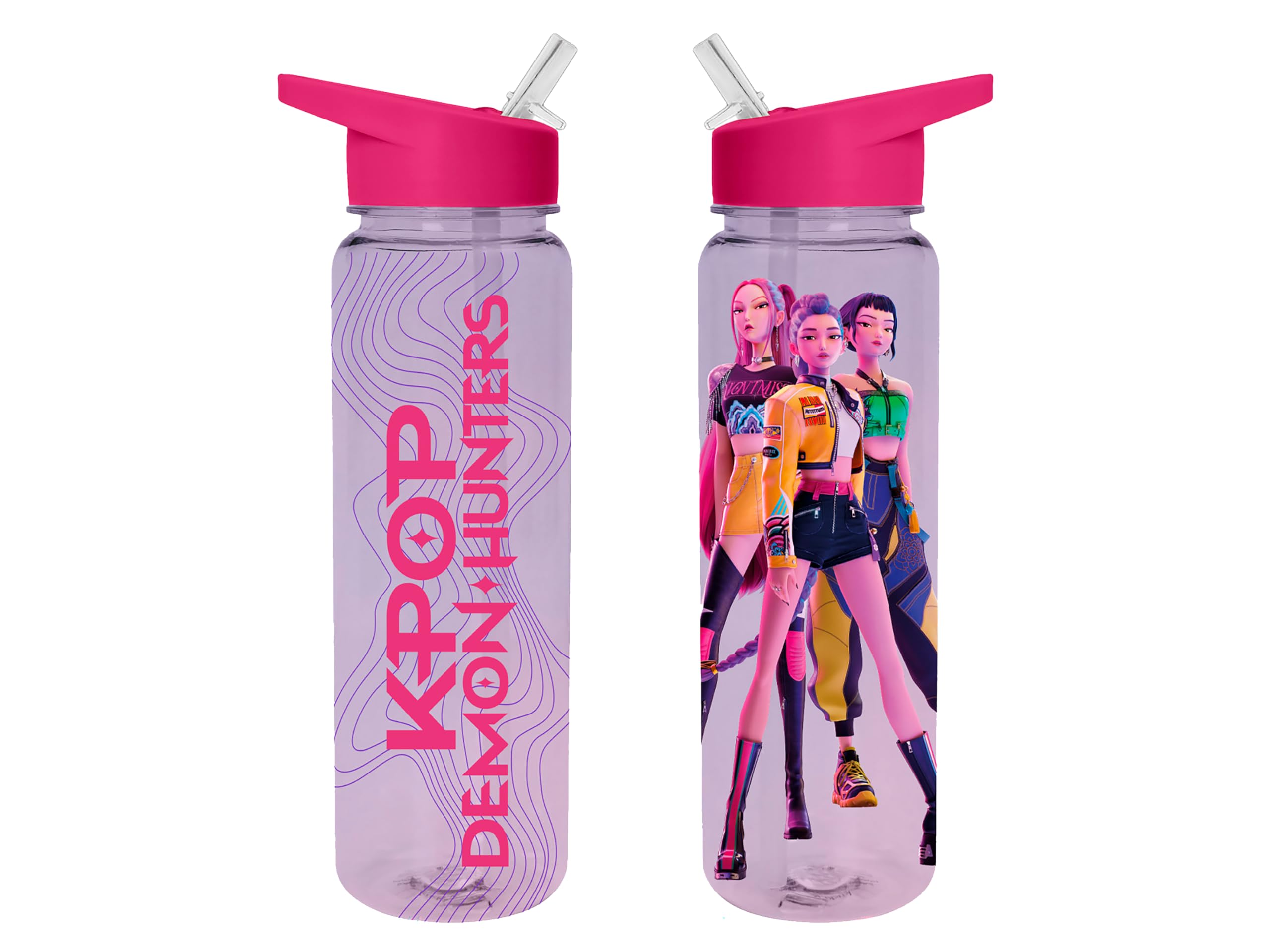 K-pop Demon Hunters (Trio Plastic Drinks Bottle, 24oz/700ml Capacity, Officially Licensed Product, Reusable K-Pop Water Bottle for Fans & Fitness, Pink