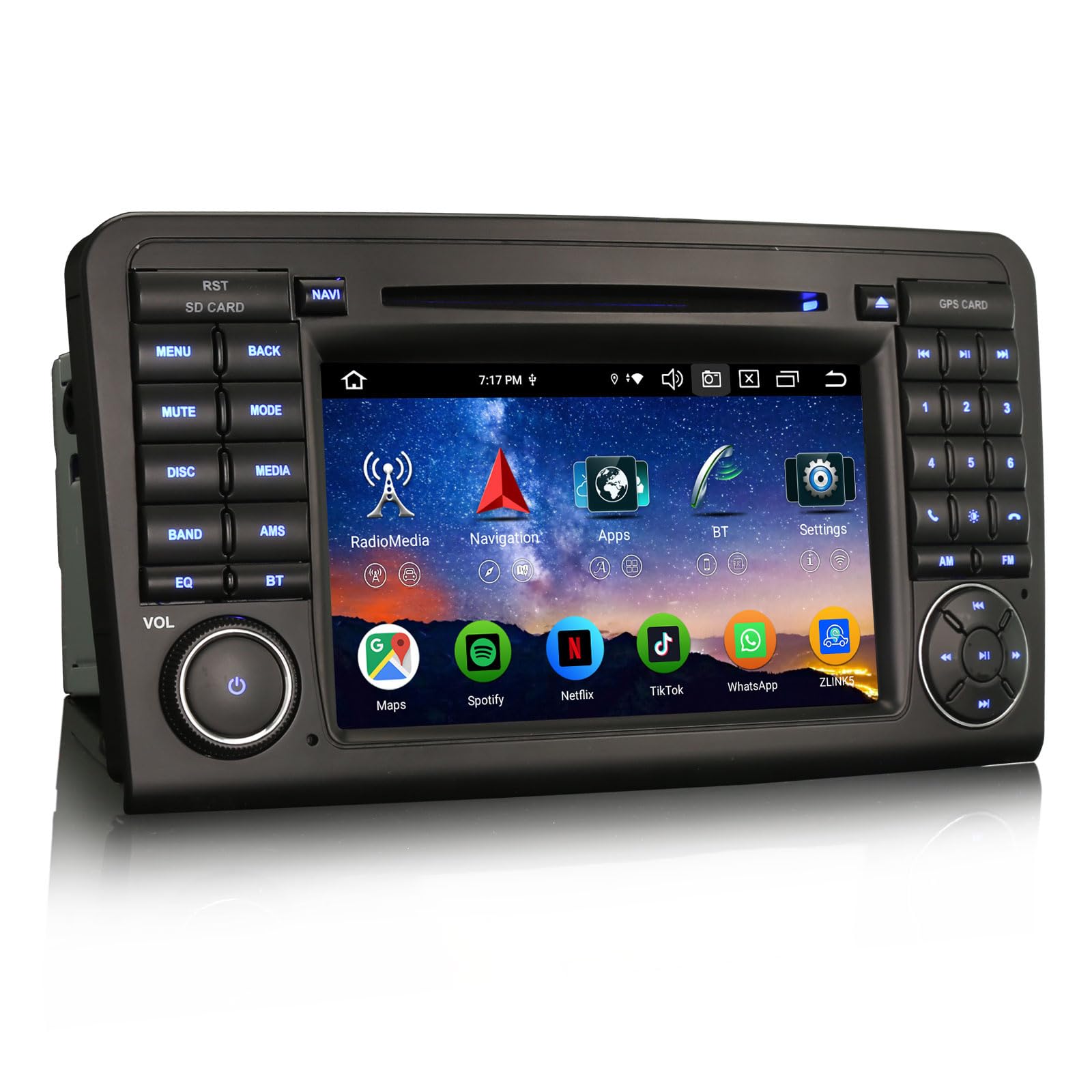 Erisin Android 16 Autoradio GPS Navigation für Mercedes ML-Klasse W164 GL-Klasse X164, 7 Zoll Touchscreen, Kabelloses CarPlay & Android Auto, 8-Kern 4GB+64GB, Bluetooth WiFi 4G CD DVD DSP DAB+ CANBUS