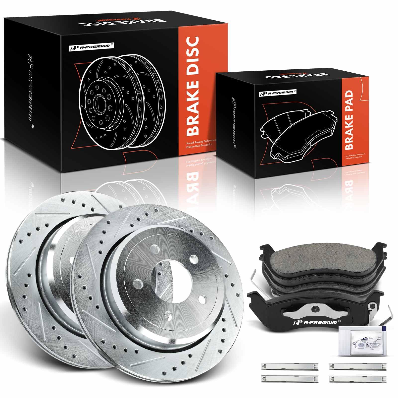 A-Premium11.61 inch (295.00mm) Rear Drilled and Slotted Disc Brake Rotors + Ceramic Pads Kit Compatible with Select Ford and Mercury Models - Crown Victoria/Grand Marquis 2003-2011, 6-PC Set