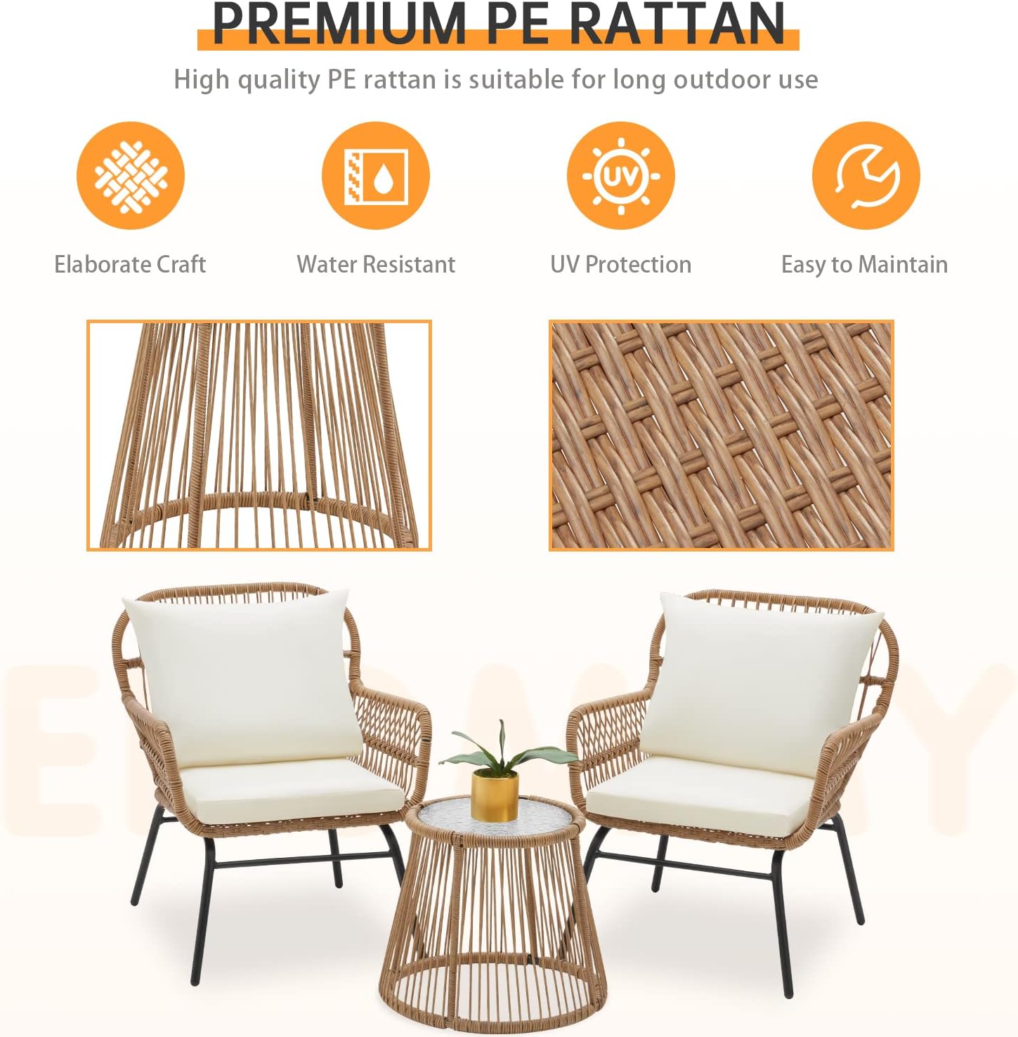 Buy RICHRYCE 3Piece Patio Conversation Bistro Set, Outdoor AllWeather Wicker Furniture with