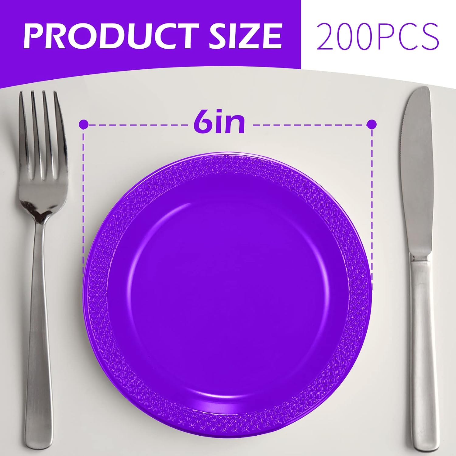 Mimorou 200 Pcs Plastic Dessert Plates 6 Inch Disposable Round Dinner Cake Plates Bulk for Wedding Birthday Picnic Salad Appetizer Party Supplies(Purple)