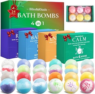 BlissfulOasis 24 Bath Bombs Gift Set - 6 Refreshing Scents for Moisturizing Relaxation, Ideal Women's Present for Birthdays & Holidays