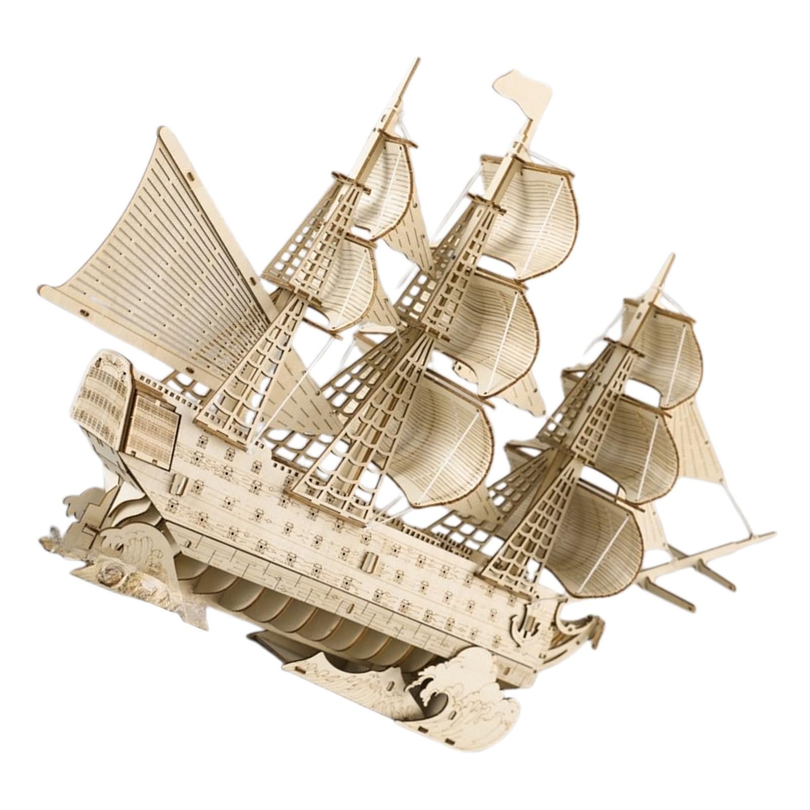 Alipis Maqueta de Barco de Madera 3d DIY para Adultos, Modelo de Barco Vela Antiguo sin Pintar, Kit de Construcción de Maquetas Náuticas para Decoración de Mesa Inspirada Océano, Adorno