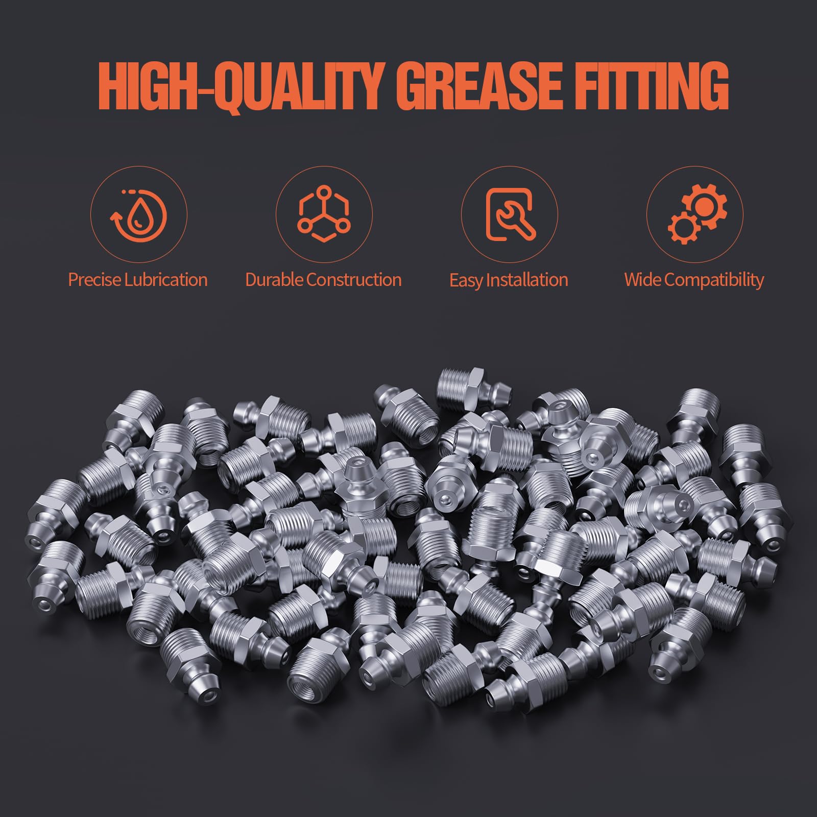 TRILINK 1/8"-27 Grease Fittings, SAE Grease Nipples with Straight, Zerk Grease Fittings Kit with Wrench for Quick Installation – Ideal for Automotive, Agricultural & Industrial Machinery (60pcs) - 4