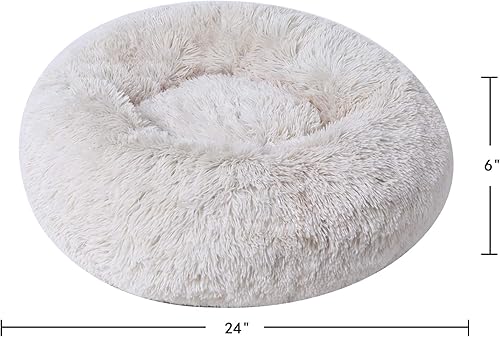 Vista 19 de BinetGo Cama calmante para perros para gatos y perros, cama de gato beige de 20 pulgadas, cama para cachorros negro/rosa/beige, cama calmante