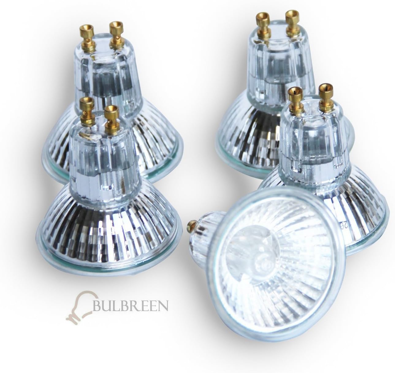 Pack of 5 BULBREEN GU-10 Base Halogen Flood Replacement Light Bulbs for Versatile Usage , Ceiling , Table , Desk , Floor , Cabinet , Closet Lights Individually Packed