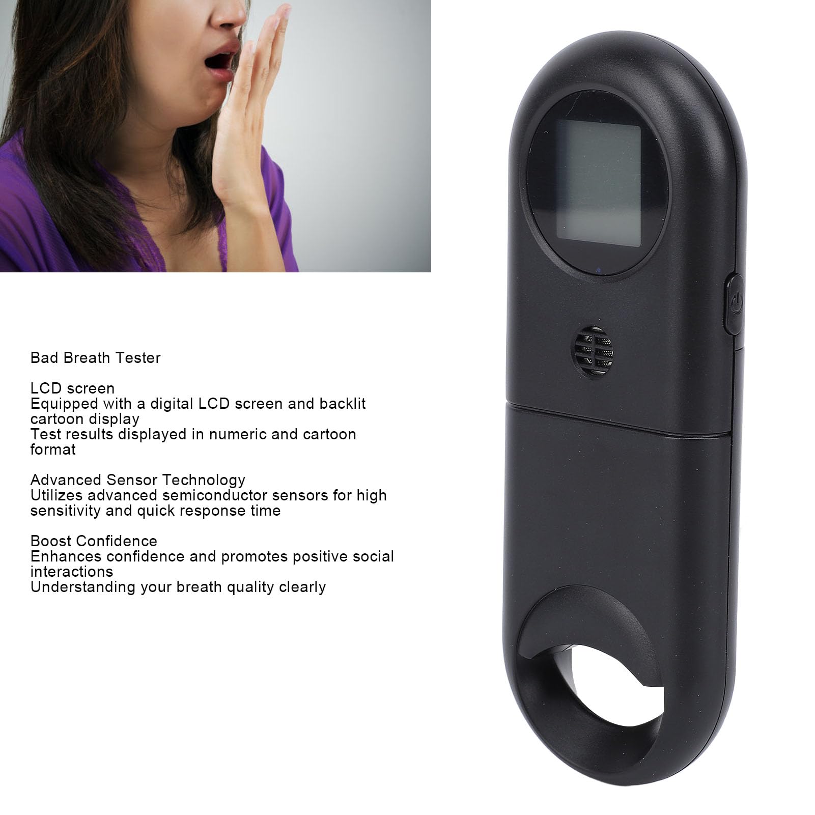 Detector de mal aliento - Analizador digital de olores bucales con pantalla LCD y retroiluminación de dibujos animados - Detección instantánea de halitosis para uso personal - Monitor preciso de