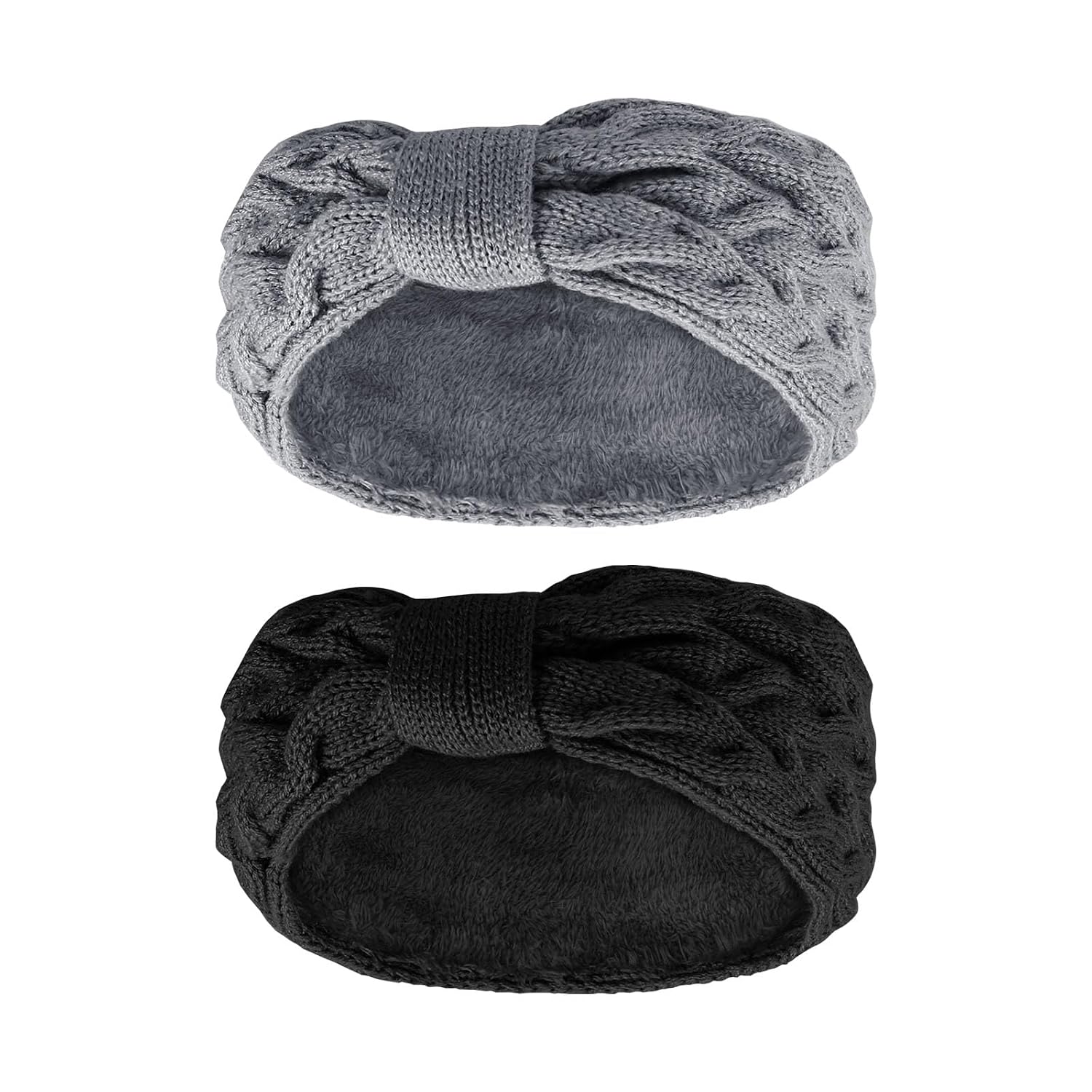 Pack of 2 Women's Winter Headbands Girls' Lined Fleece Hair Band Elastic Headband Knitted Headband Women's Headband Knitted Headwrap for Autumn and Winter Black + Grey