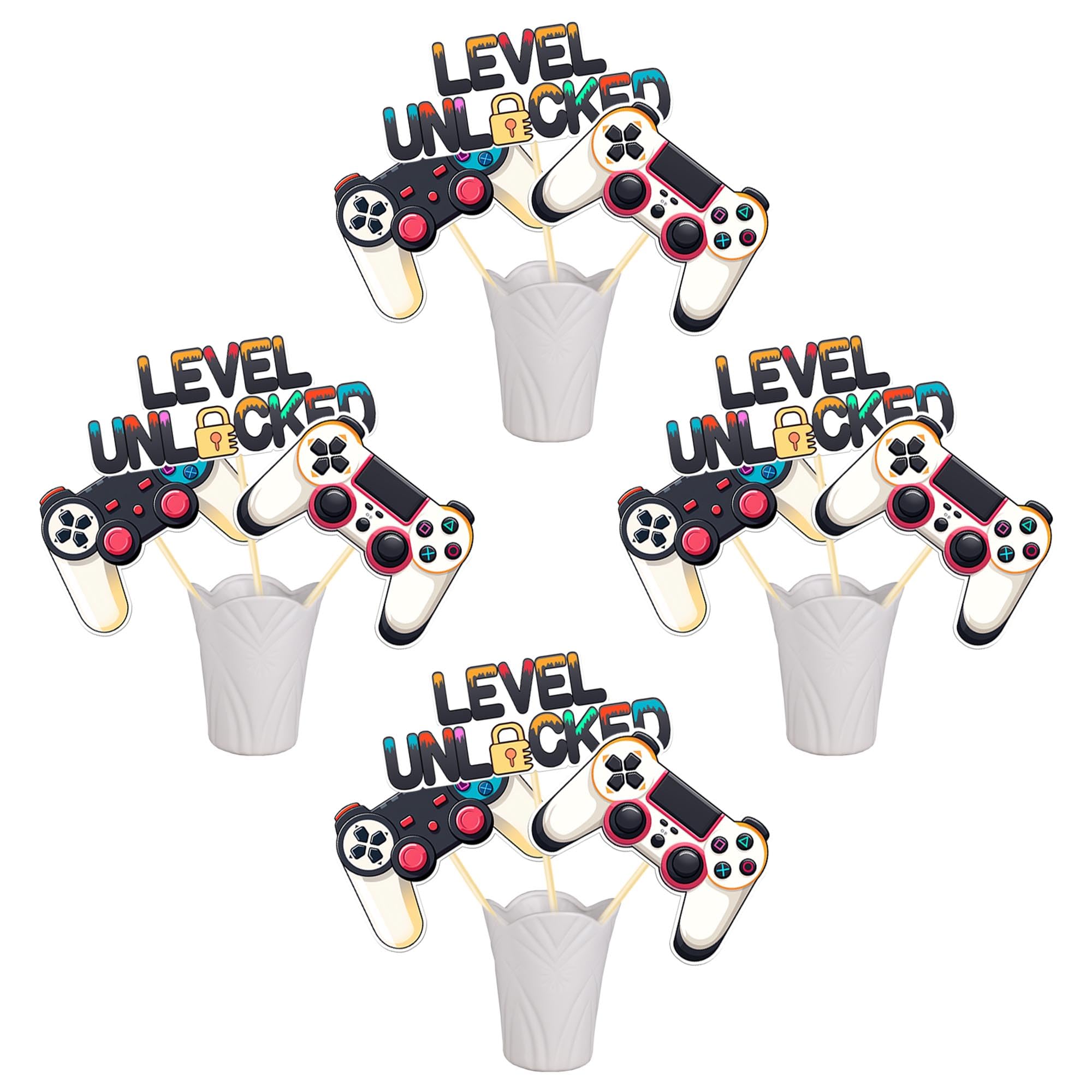 Video Game Centerpiece Sticks 12Pcs Video Game Party Decorations Level Up Table Cake Decoration for Gaming On Themed Baby Shower Birthday Party