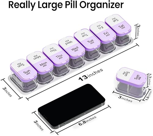 Miniatura 3 de Daviky Pastillero grande para 7 días, semanal, XL, 2 veces al día, estuche extra grande para medicamentos AM PM para vitaminas, suplementos y