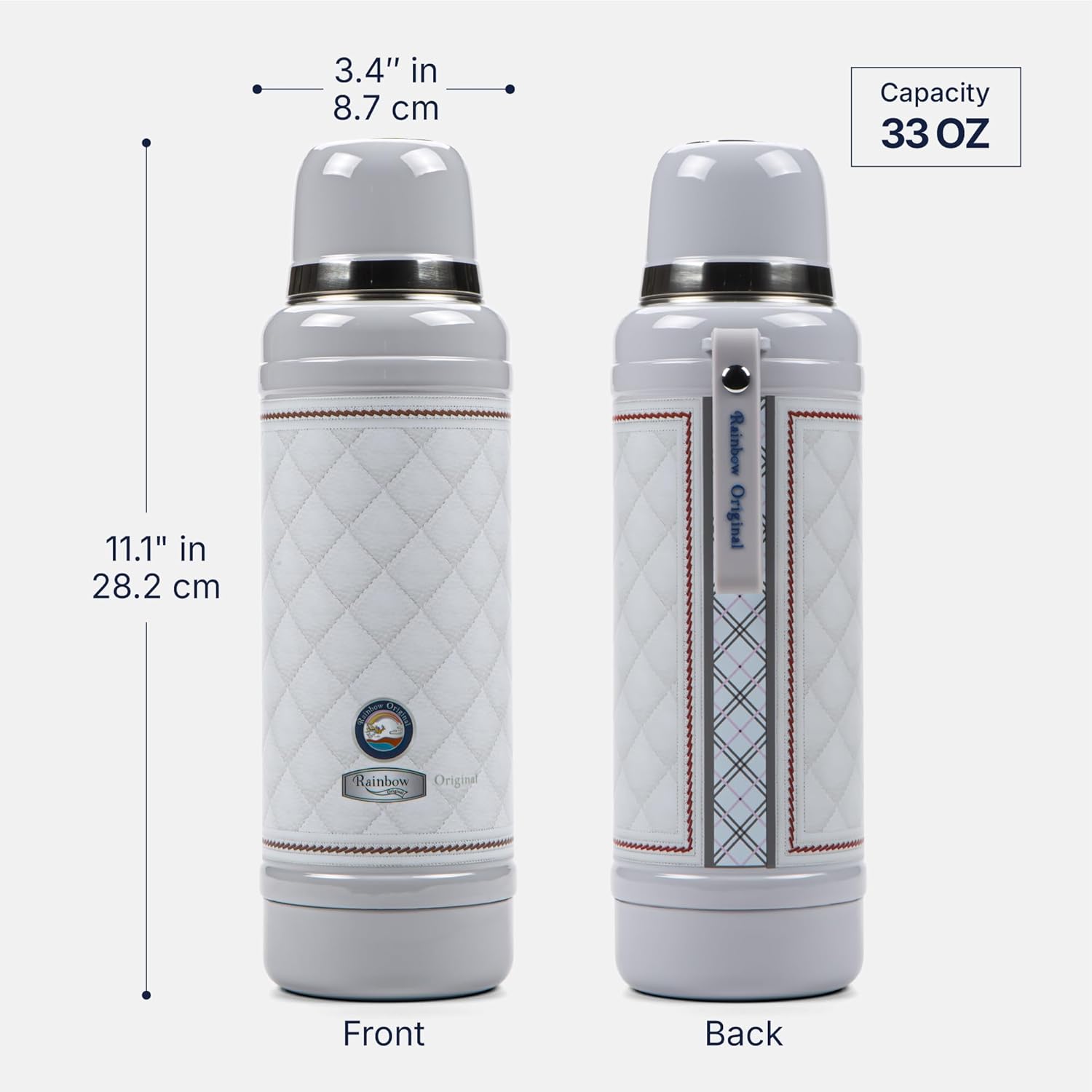 Rainbow Original 33oz Travel Tumbler,Steel Water Bottle, Insulated Bottles, Ideal for Sports, Outdoors, Camping, Travel and Everyday Use (Queen - White)