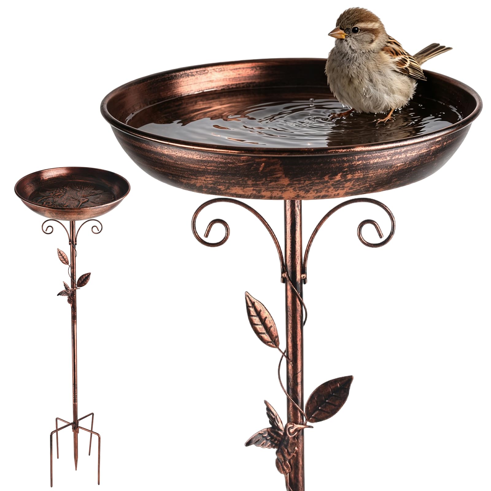 Metal Bird Bath for Garden, 98cm Freestanding Birdbaths & Support, Vintage Bird Bath Feeder Bowl for Garden Outdoor Patio Lawn Decor