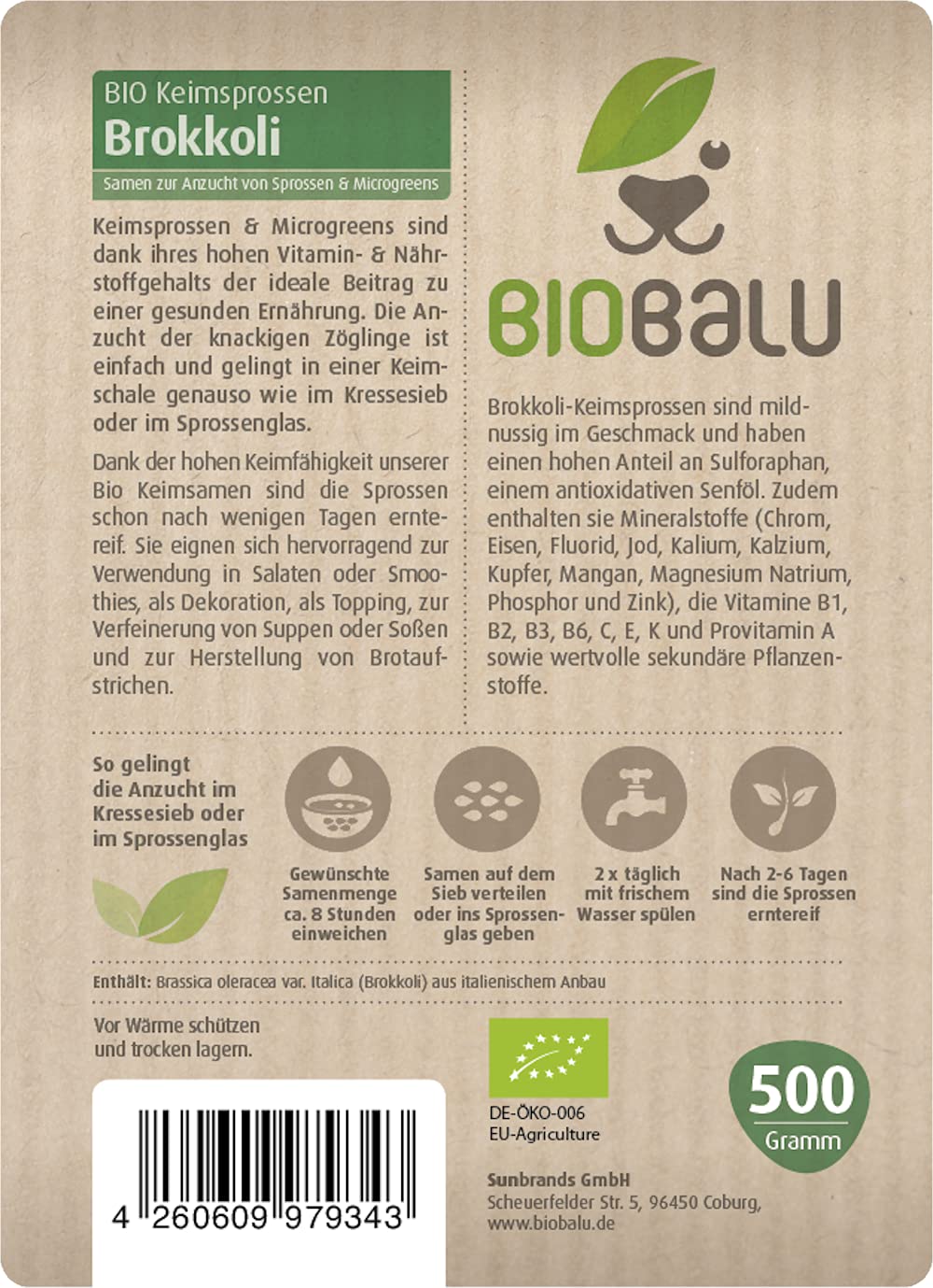 Graines à Germer Brocoli Bio - 180g - Haute Germination Pour Microgreens Et Pousses Maison