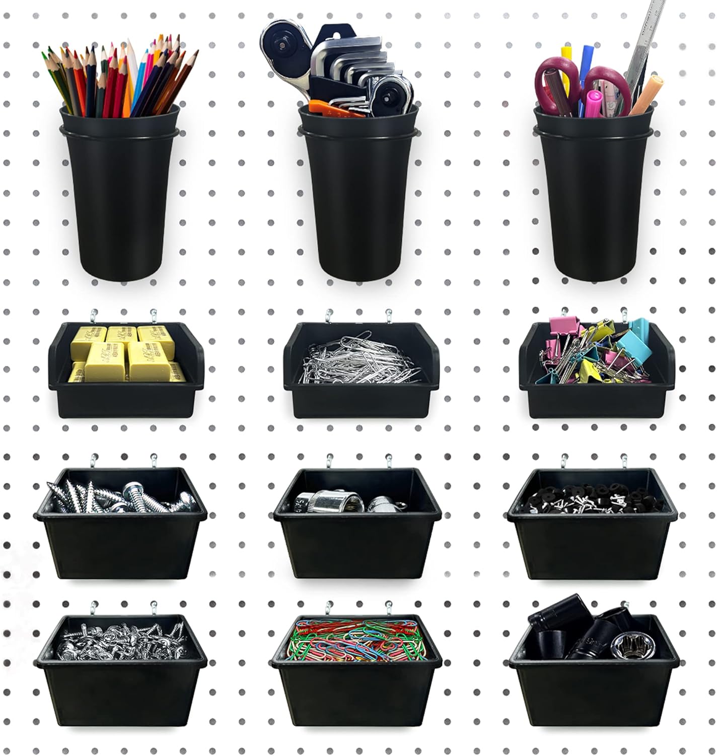 Dobures Pegboard Bins PegBoard Cups with Hooks & Loops 12