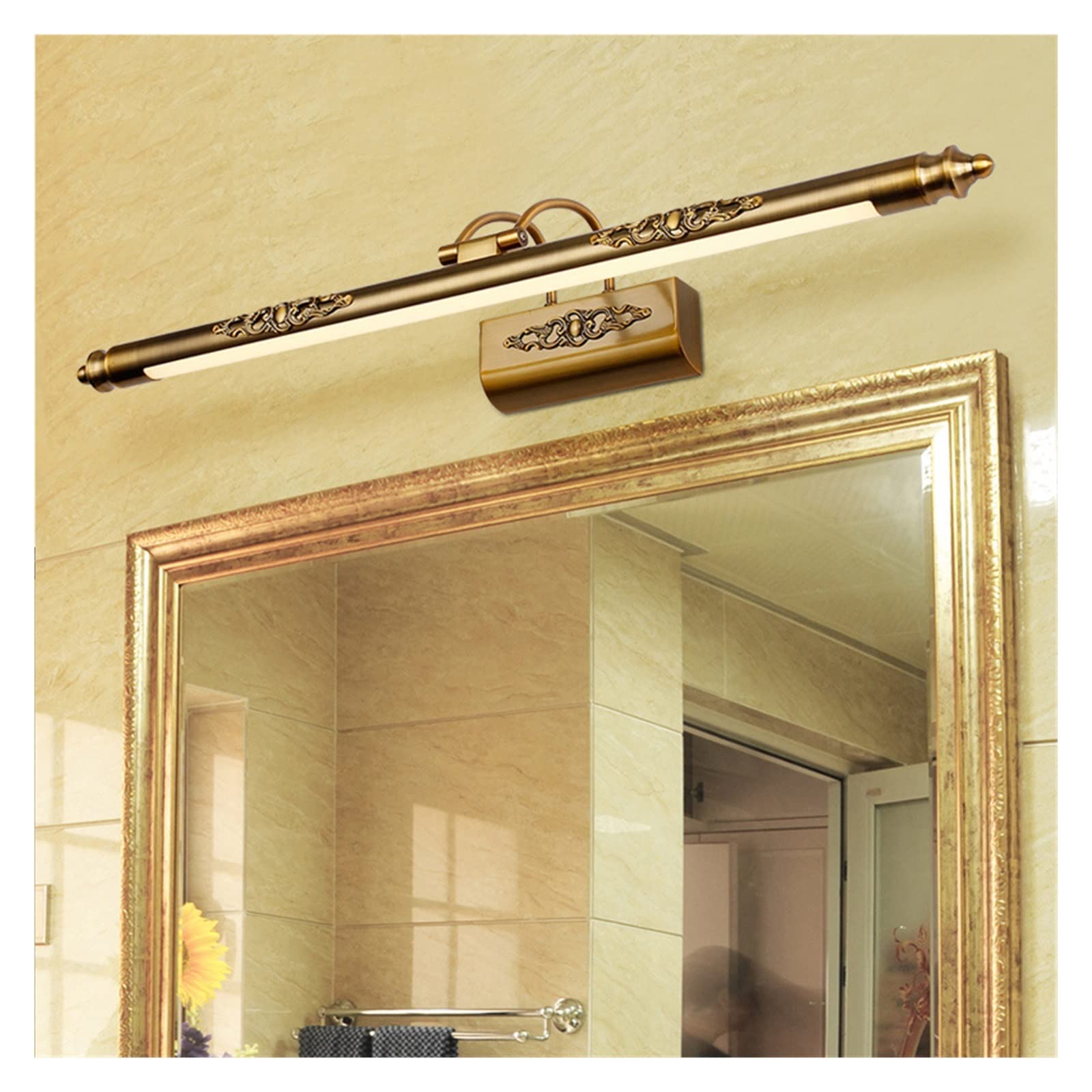 Luz de Pared Lámpara Led Baño Decoración de la Pared Lámpara Retro Bronce Tallado Cosmético Luz Rockable Imagen Iluminación 500mm 8W Iluminación con Duradero(Cool White)