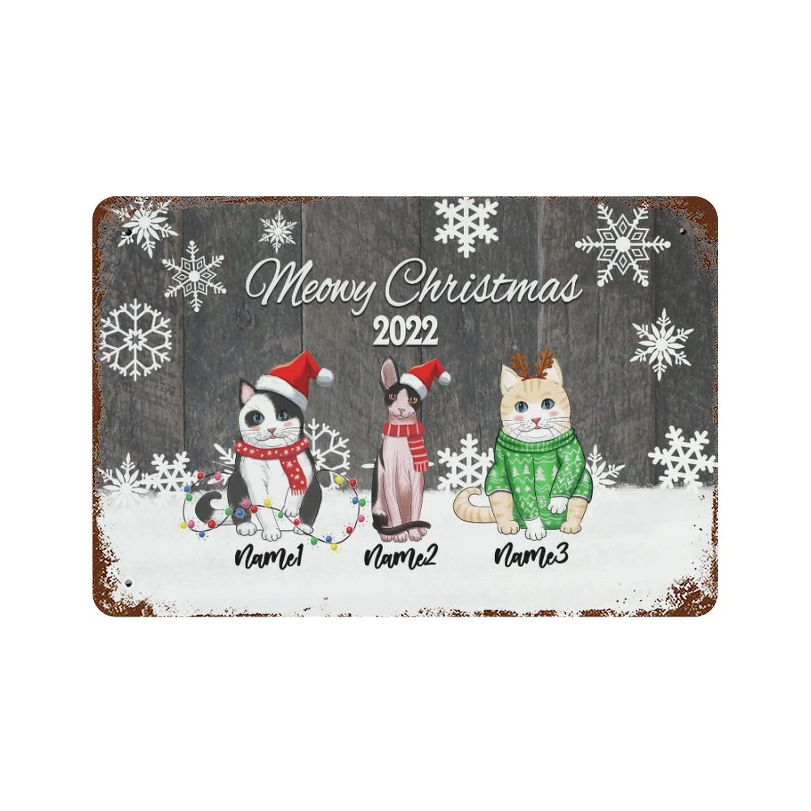 Plaque murale vintage en étain Meowy chats de Noël, décoration rétro en métal de 30,5 x 45,7 cm