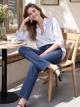 Straight Leg Jeans for Women, High Waisted Stretchy Jeans Trendy Wide Leg Boyfriend Mom Cute Ladies Denim Pants