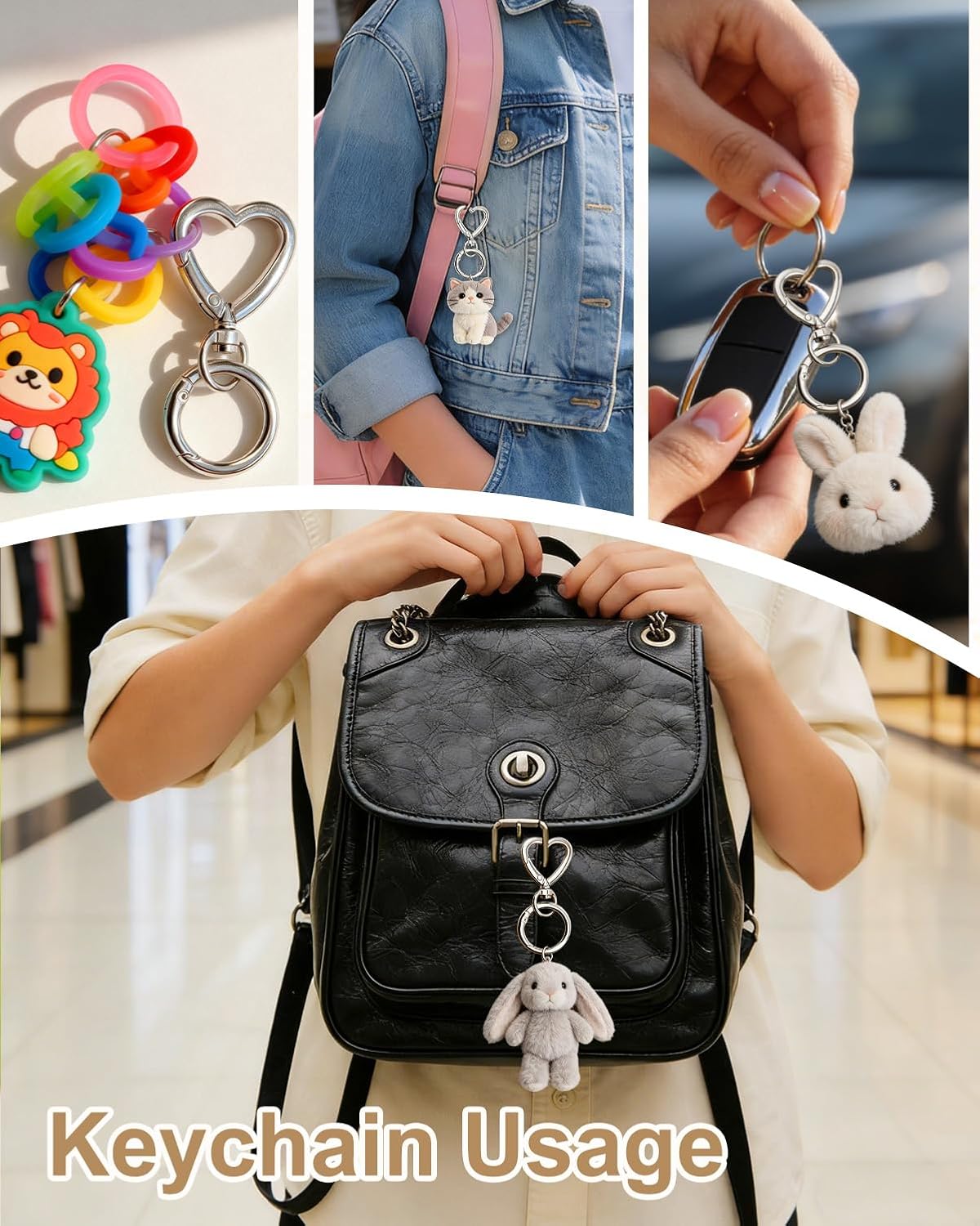 12Pcs Heart Carabiner Double Opening Snap Hooks Swivel Lobster Clasp Keychain Clip, Alloy Dual Spring Hook for Lanyard (12PC Silvery) - Image 6