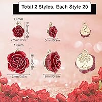 Vista 2 de SUNNYCLUE 1 caja de 40 dijes de rosas a granel 3D grandes y pequeños con diseño de rosas rojas de resina Back is Tree of Life de 0.599 pulgadas