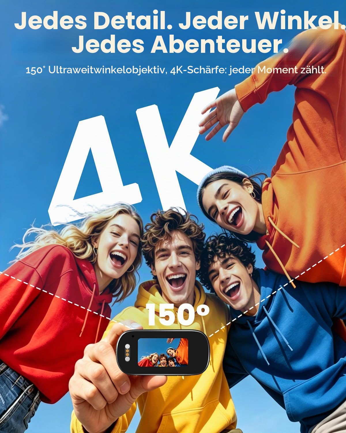 Bodycam 4K, Mini Action Cam Wasserdicht WiFi Bodycam Körperkamera Mini mit 64GB Karte Body Camera, POV Kamera 1200-mAh, Loop-Funktion Dashcam Fahrrad