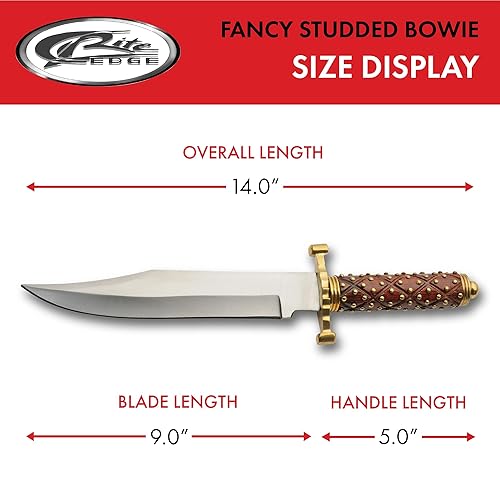 Miniatura 3 de SZCO Supplies 14" cuchillo de caza tachonado de lujo de la hoja de Bowie de la manija con la vaina