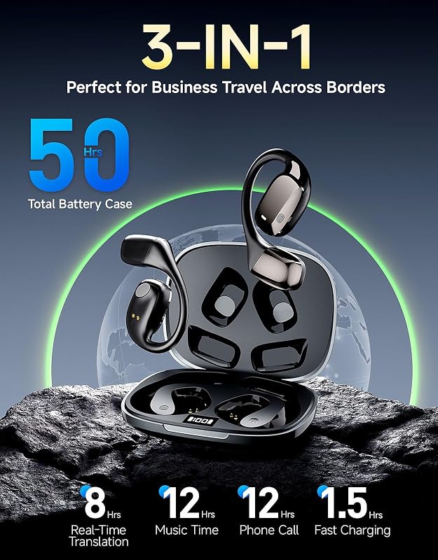 AI Translation Earbuds Real-Time, 144-Language Translator Earbuds with 6 Translation Mode, Audifonos Traductores Inglés Español, Wireless Translating Earbuds for International Travel, Business image 4