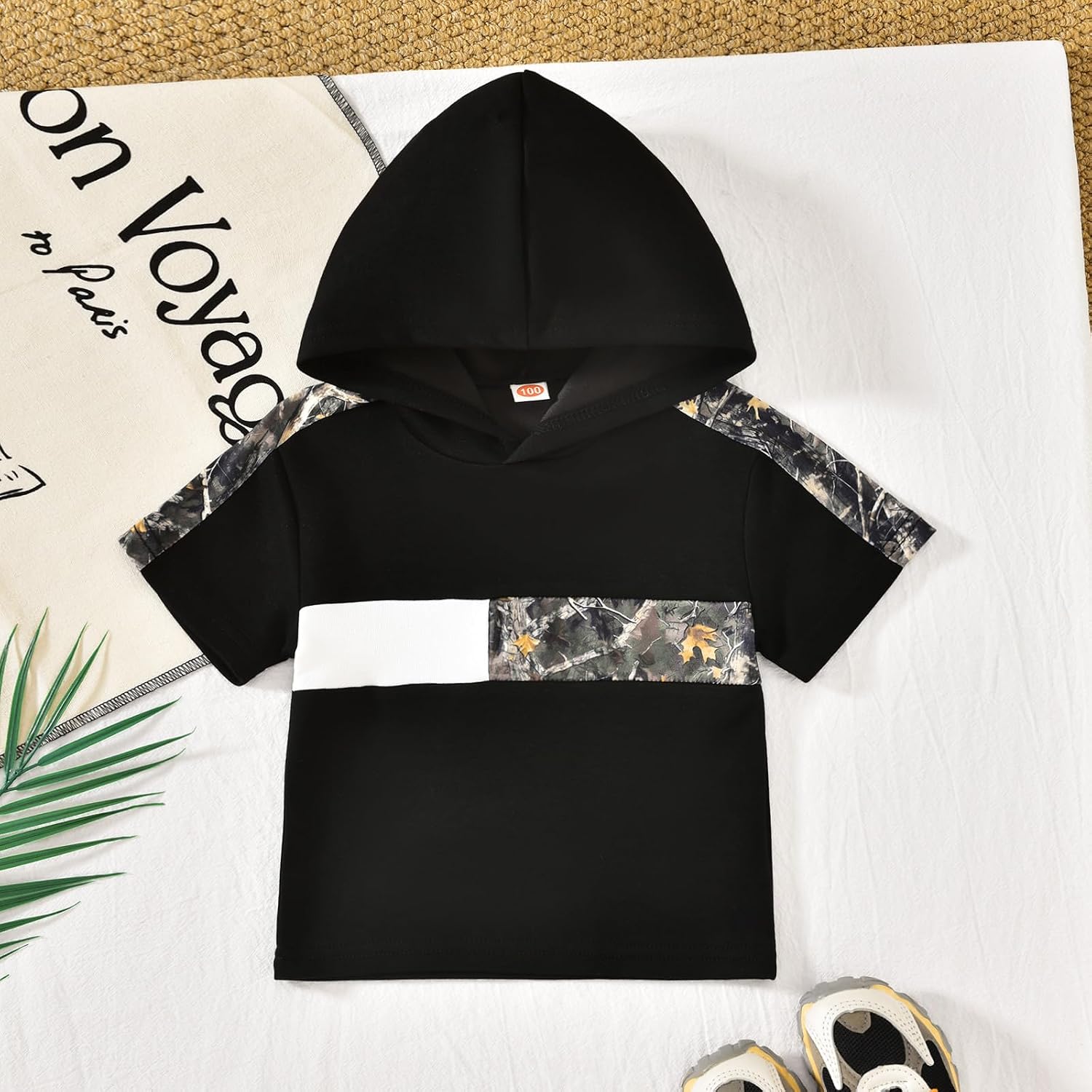 HINTINA Toddler Boy Summer Outfits Short Sleeve Hoodie Camouflage Shorts Set