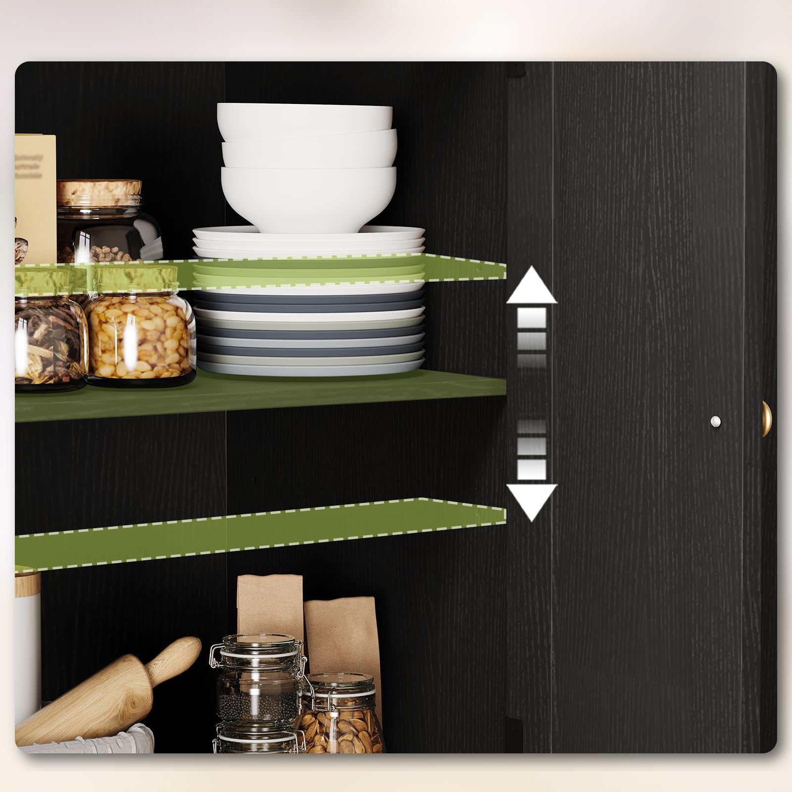 Isola da Cucina con Piano Estensibile, Carrello da Cucina Mobile con Stazione di Ricarica, Doppie Ruote Bloccabili, Ripiano Regolabile e Cassetto, per Piccoli Spazi (Nero, Colore Naturale)