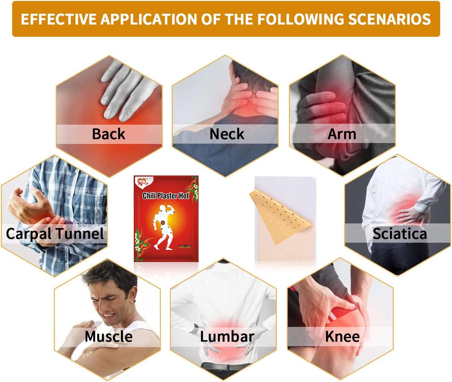50 PCS Capsaicin Patches & Pain Patches, Hot Capsicum Patch for Back, Knee, Neck, Shoulder, Muscle (M (3.94" * 5.91") 50 Count)