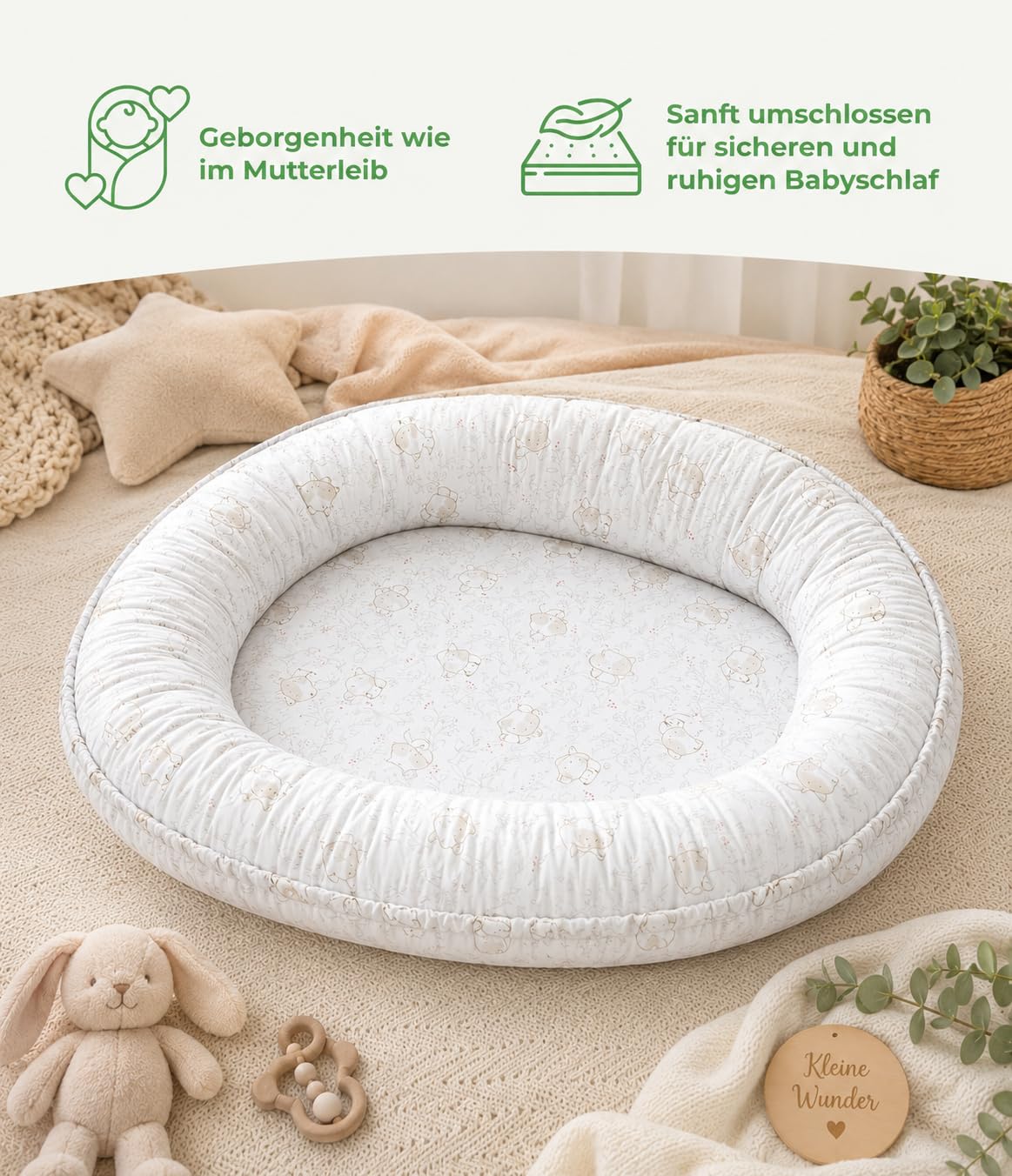 Babynest für Neugeborene – 100% Baumwolle, Oeko-TEX zertifiziert – Waschbares, atmungsaktives Nestchen für Bett, Sofa & Reisen