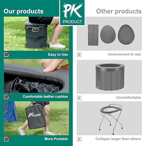 Miniatura 5 de Inodoro portátil XL mejorado para adultos, inodoro portátil extra grande, inodoros altos de campamento con tapa para adultos y niños, orinal