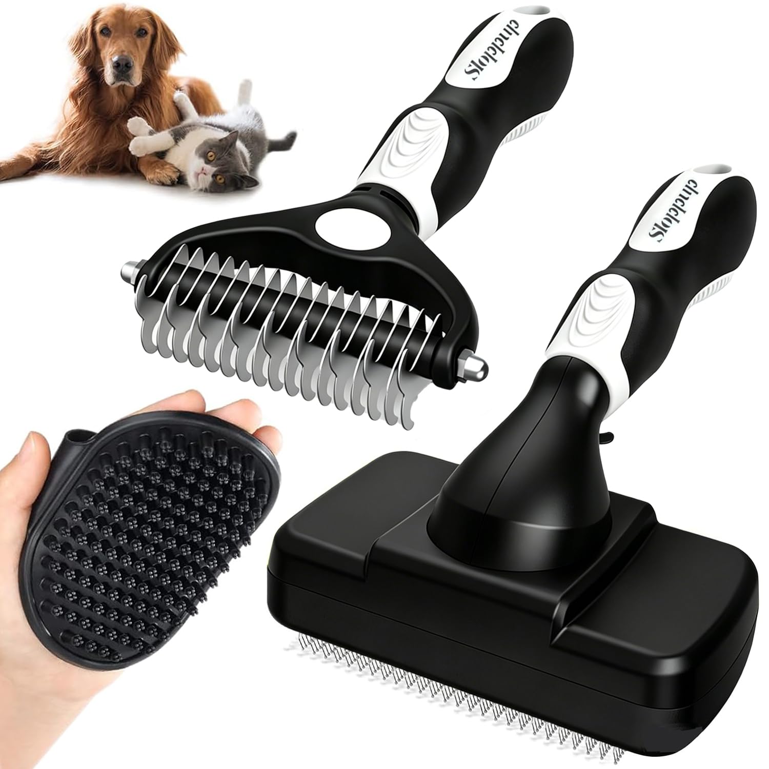 Dog Brush Cat Brush, Self Cleaning Cat Hair Brushes for Grooming, Dogs Bath Brushes, Dogs Grooming Kit for Hair Removal (White)