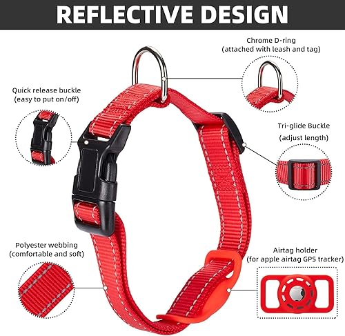 Miniatura 78 de Collar reflectante AirTag para perro, compatible con Apple AirTag, collar de nailon para cachorros y gatos con soporte de silicona AirTag
